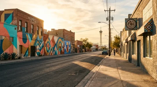 Vibrant street scene in Las Vegas Arts District showing colorful murals and local atmosphere