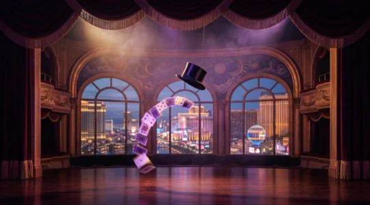 Dramatic stage view of Las Vegas magic theater with dramatic lighting and mystical atmosphere