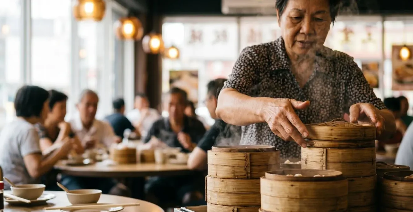Traditional dim sum cart service in bustling Las Vegas Chinatown restaurant setting