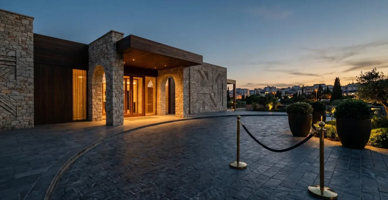 Atmospheric view of an exclusive venue entrance with subtle lighting, representing the insider access and connections that concierge services provide