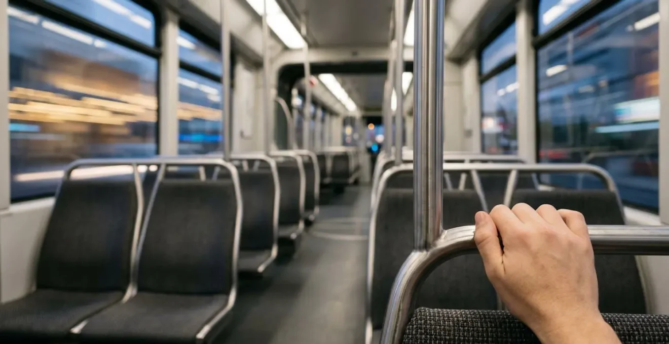 Interior of modern free tram with comfortable seating and passengers enjoying the smooth ride between casinos