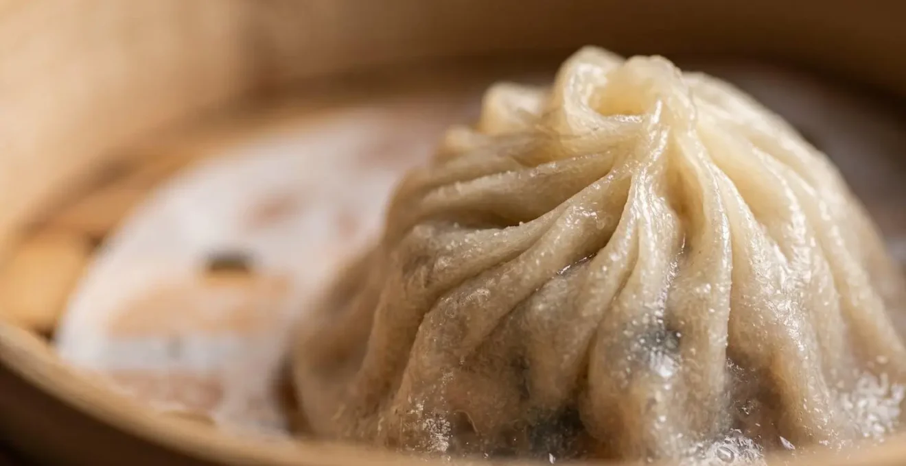 Extreme close-up macro shot of hand-made dumpling pleats with visible texture and flour dust