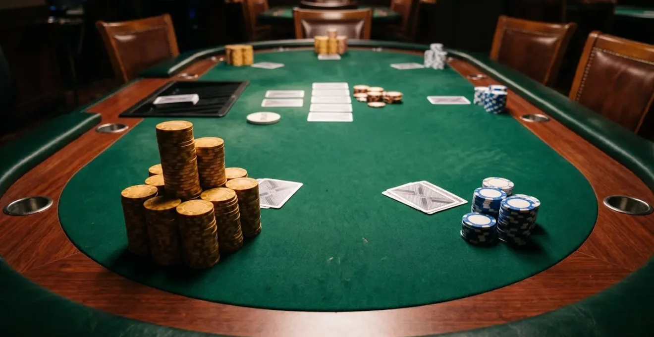 Overhead view of poker table showing stack sizes and player positioning dynamics