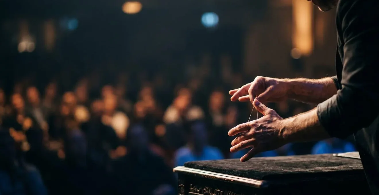 Intimate theater moment capturing the delicate relationship between performer and audience