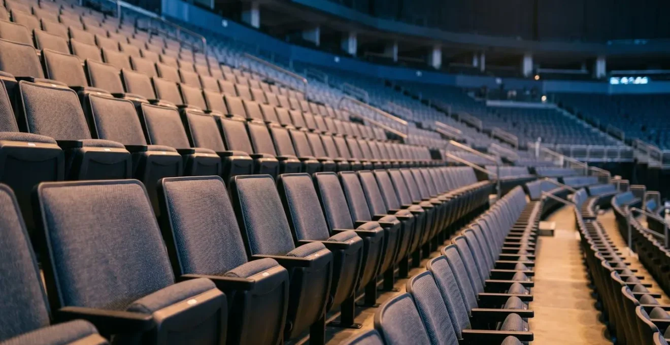Steep stadium seating arrangement showing dramatic vertical perspective and spatial depth