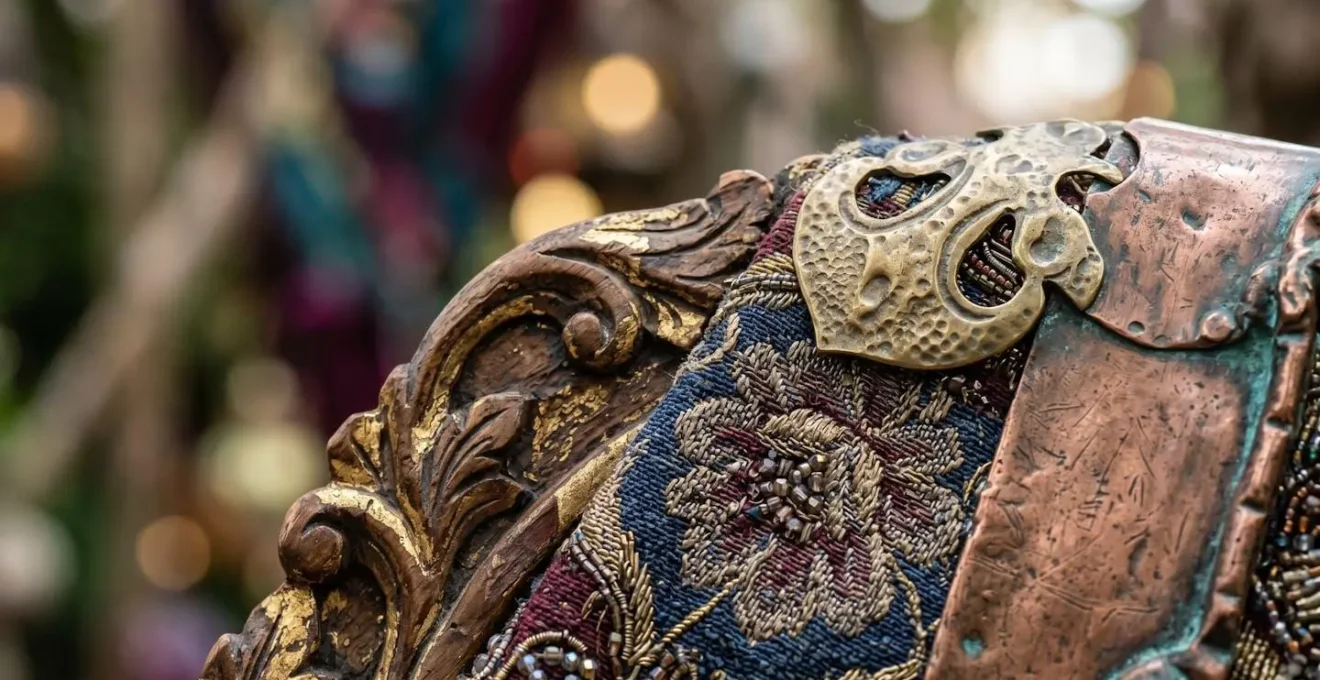 Close-up detail of overwhelming themed resort decor elements creating visual complexity