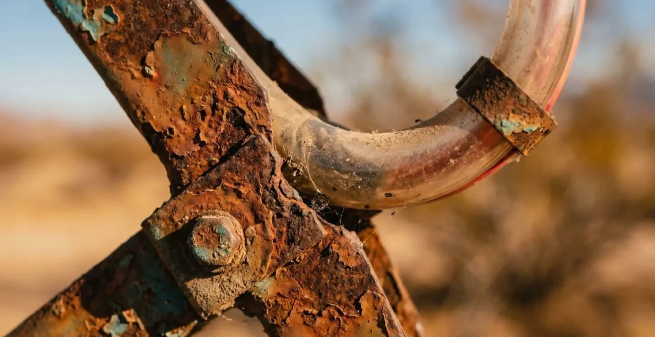 Weathered neon tubing and rusted metal framework showing the beautiful decay of vintage Las Vegas signage